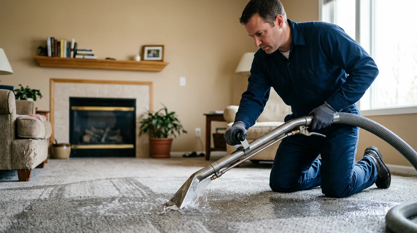 Water damage restoration technician working near Malta, IL